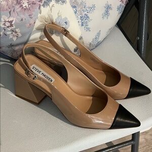 Steve Madden Black and Tan Slingback Heels